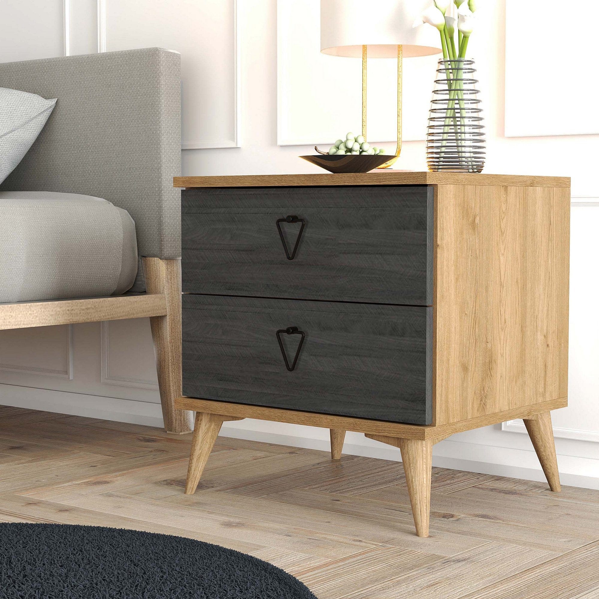 Asir Comodino con 2 cassetti Versa 3638 Marrone