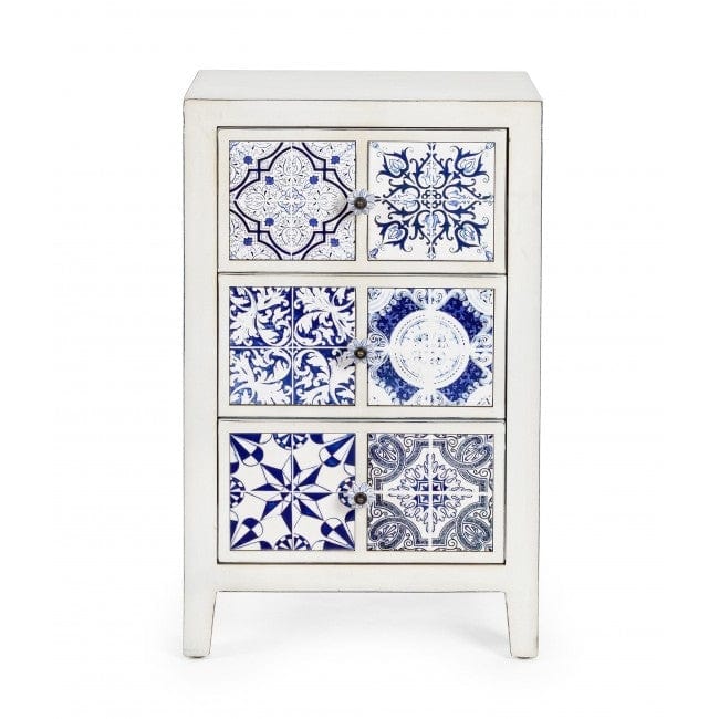 Bizzotto Comodino con 3 cassetti Demetra Blu