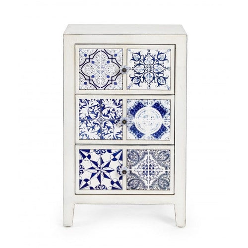 Bizzotto Comodino con 3 cassetti Demetra Blu