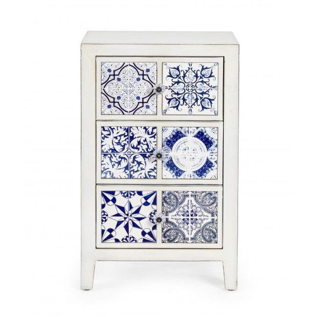 Bizzotto Comodino con 3 cassetti Demetra Blu