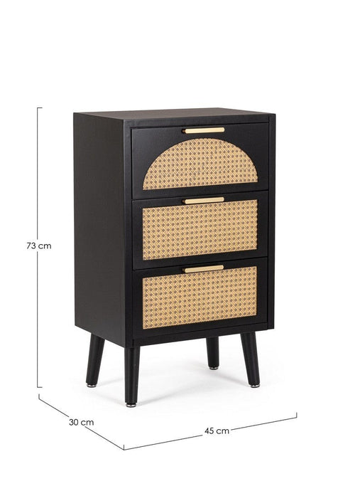 Bizzotto Comodino con 3 cassetti Josine Nero