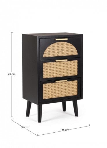Bizzotto Comodino con 3 cassetti Josine Nero