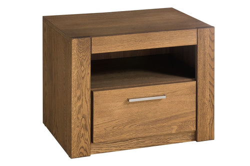 Szynaka Comodino in impiallacciato e paglia con 1 cassetto Velvet 79 Rovere rustico, l54xl42xh42 cm