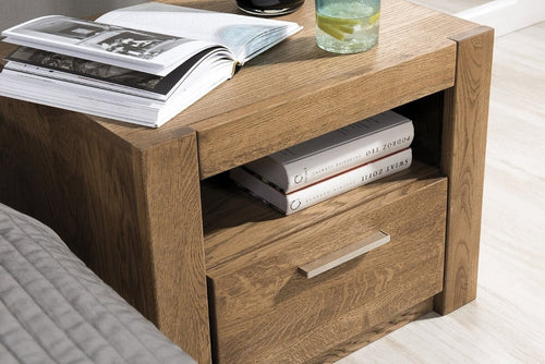Szynaka Comodino in impiallacciato e paglia con 1 cassetto Velvet 79 Rovere rustico, l54xl42xh42 cm