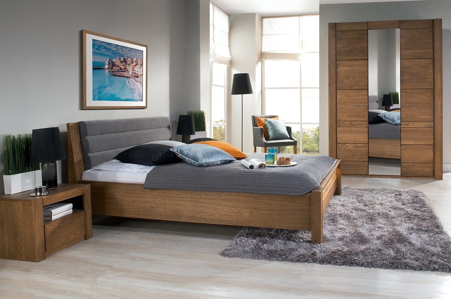 Szynaka Comodino in impiallacciato e paglia con 1 cassetto Velvet 79 Rovere rustico, l54xl42xh42 cm