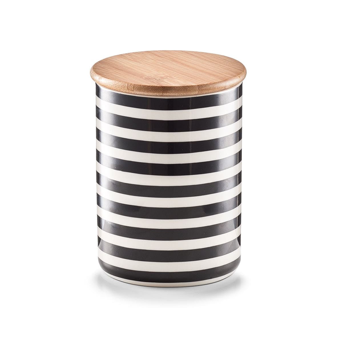 Zeller Contenitore in ceramica Stripes, coperchio in bambù, Nero/Bianco, 580 ml, Ø 10xH13 cm