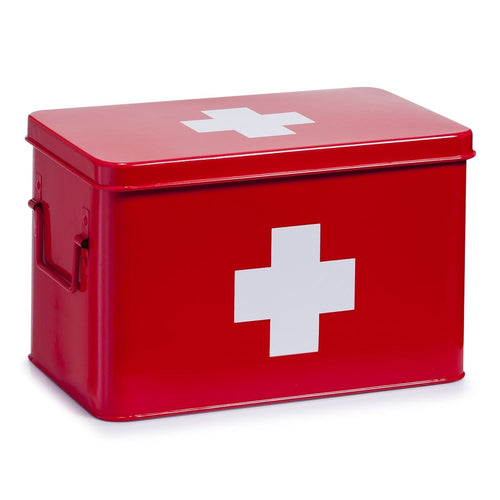 Zeller Contenitore per medicinali, 5 scomparti, metallo rosso, L32xP19,5xH20 cm