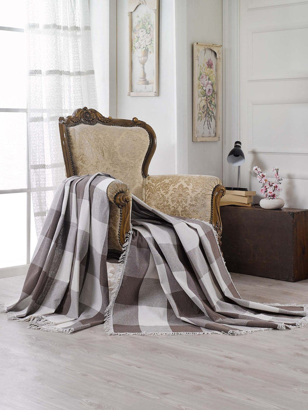 Asir Coperta cotone Dama Marrone, 180 x 230 cm