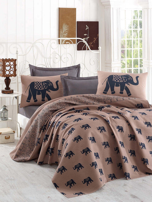 Asir Coperta cotone Fil Pique Marrone, 200 x 235 cm
