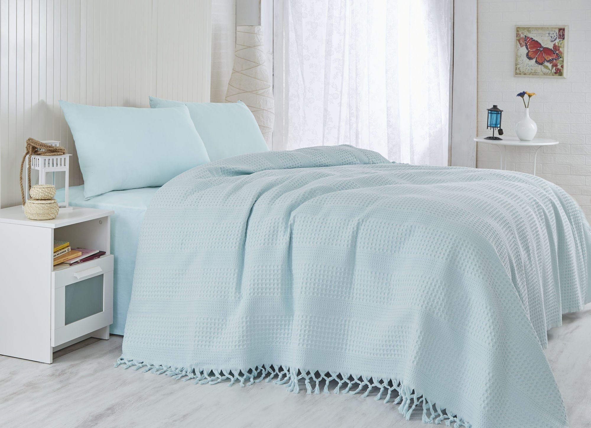 Coperta cotone Pique 114 Blu, 220 x 240 cm