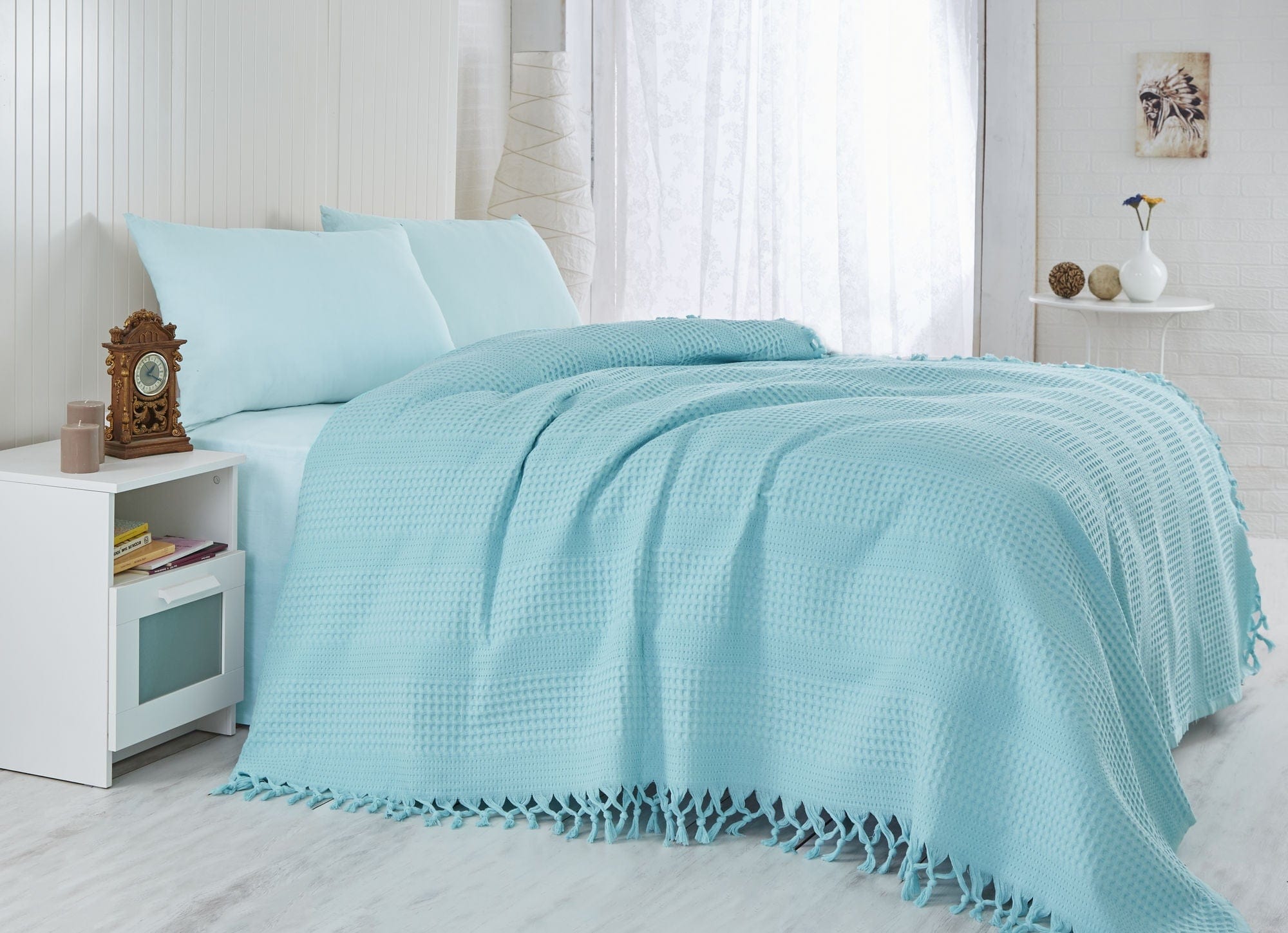 Asir Coperta cotone Pique 115 Turchese, 220 x 240 cm