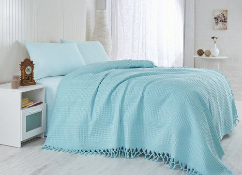 Asir Coperta cotone Pique 115 Turchese, 220 x 240 cm