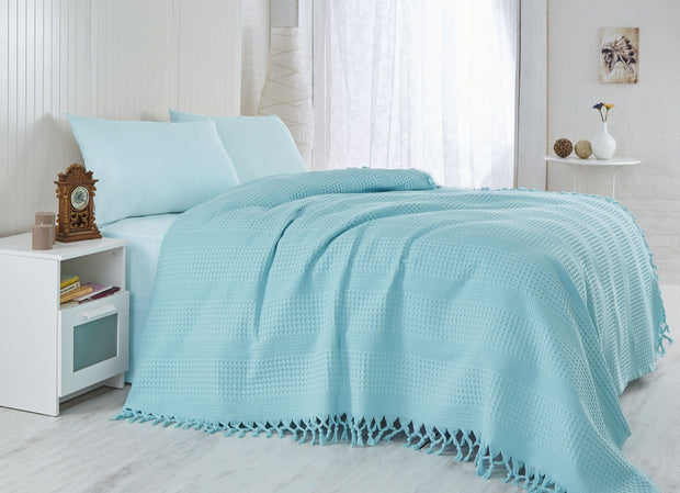 Asir Coperta cotone Pique 115 Turchese, 220 x 240 cm