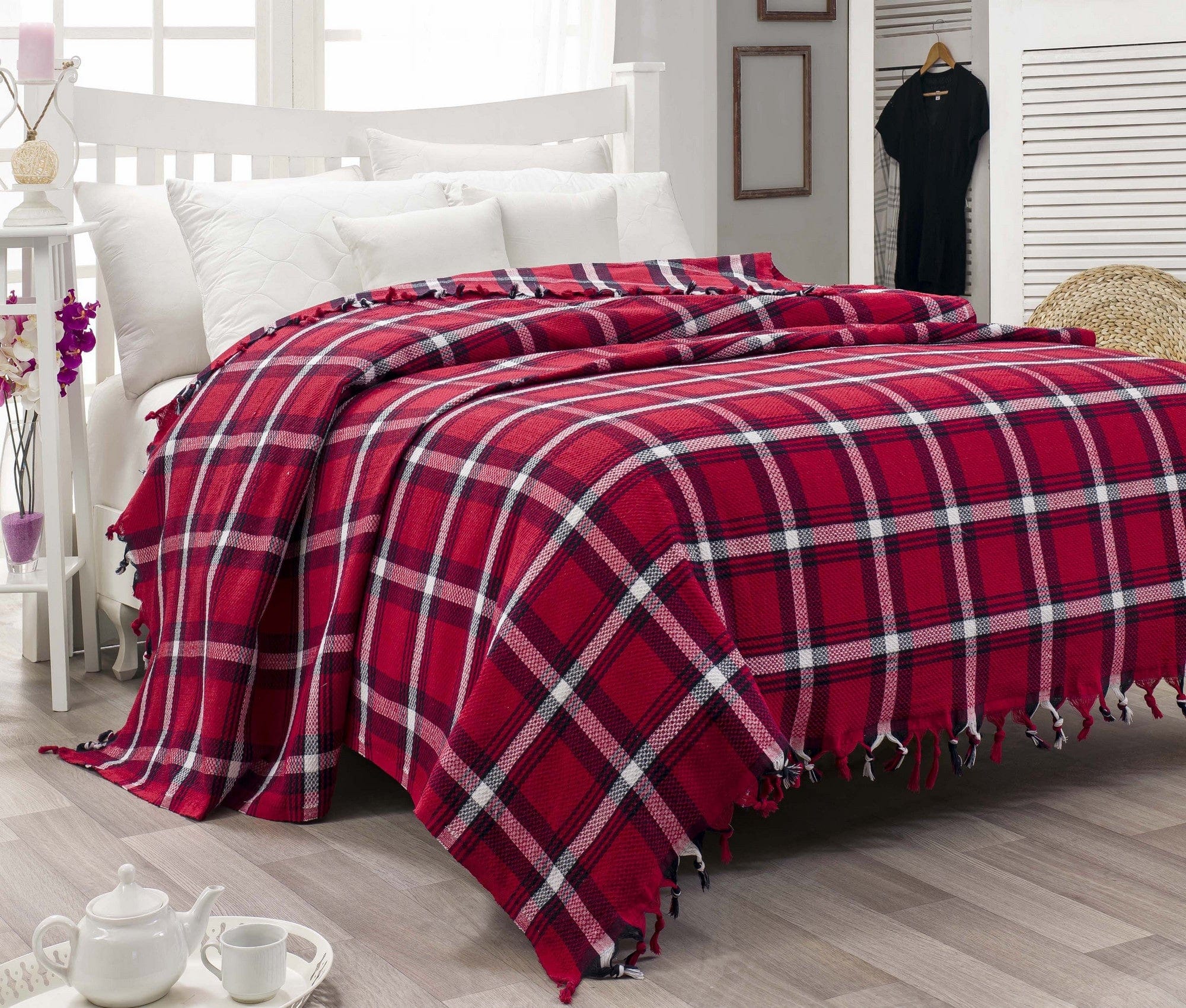 Coperta cotone Scotish Pique Rosso, 200 x 240 cm