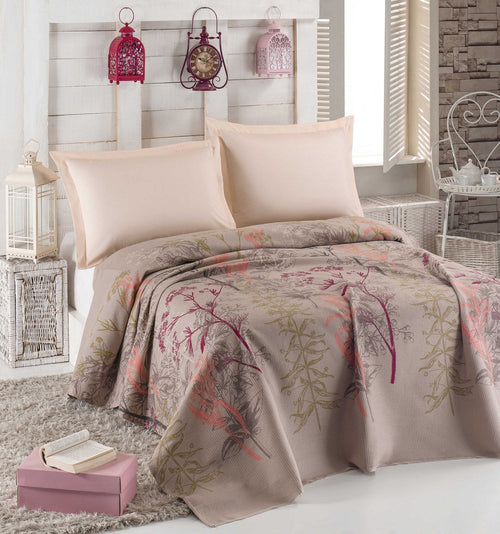 Coperta cotone Urla Pique Beige, 200 x 235 cm
