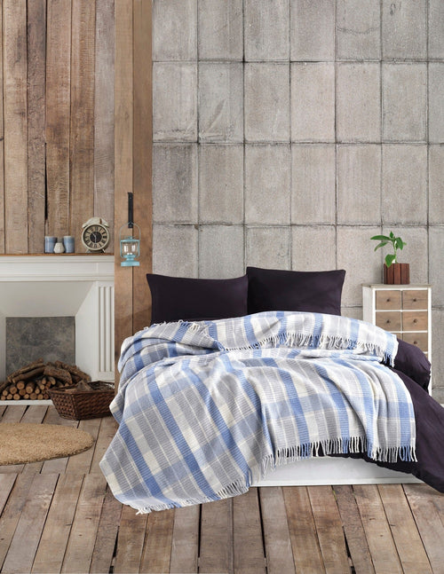 Asir Coperta Ekose II Blu, 180 x 220 cm