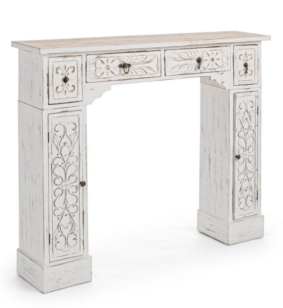 Bizzotto Cornice decorativa per camino con 4 cassetti e 2 ante Spark Bianco
