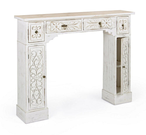 Bizzotto Cornice decorativa per camino con 4 cassetti e 2 ante Spark Bianco
