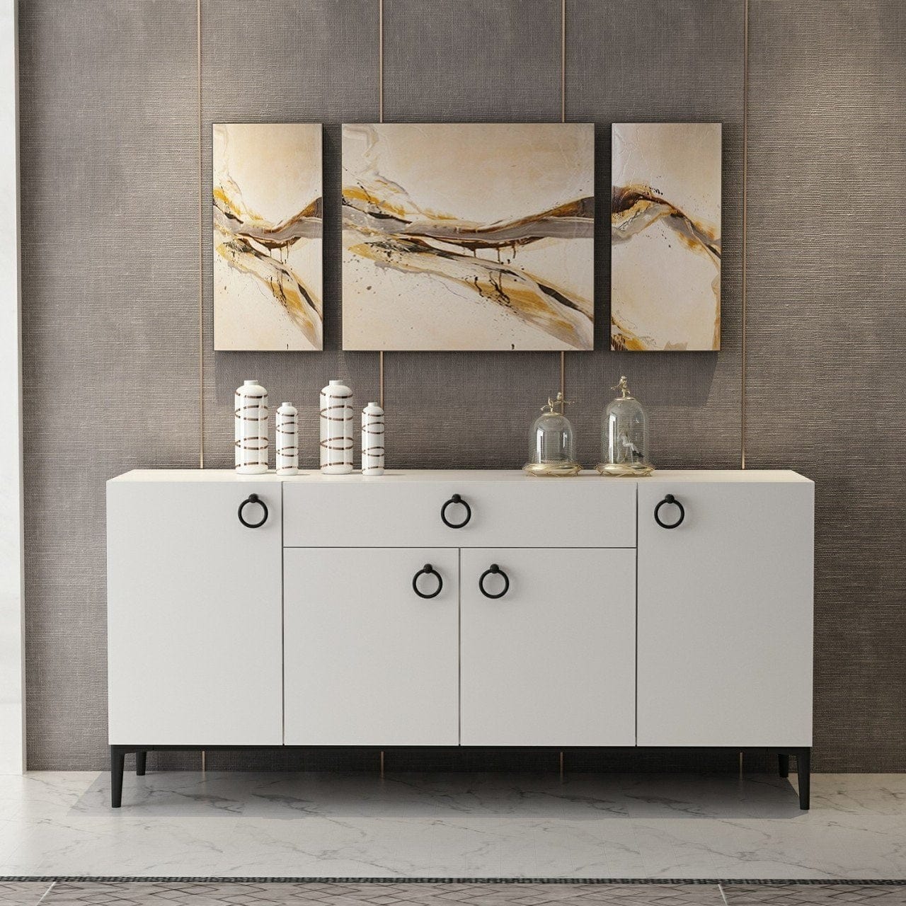 Asir Credenza con 1 cassetto e 4 ante Moon Bianco