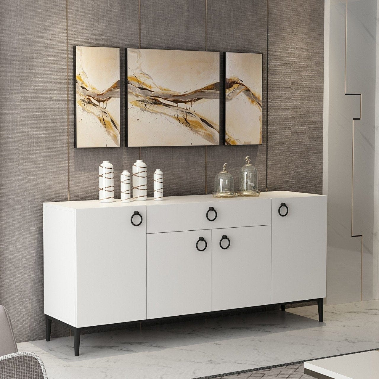 Asir Credenza con 1 cassetto e 4 ante Moon Bianco