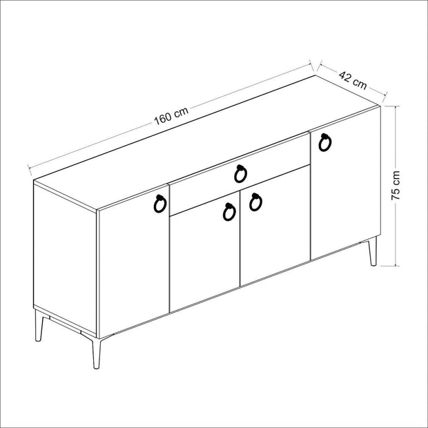 Asir Credenza con 1 cassetto e 4 ante Moon Bianco