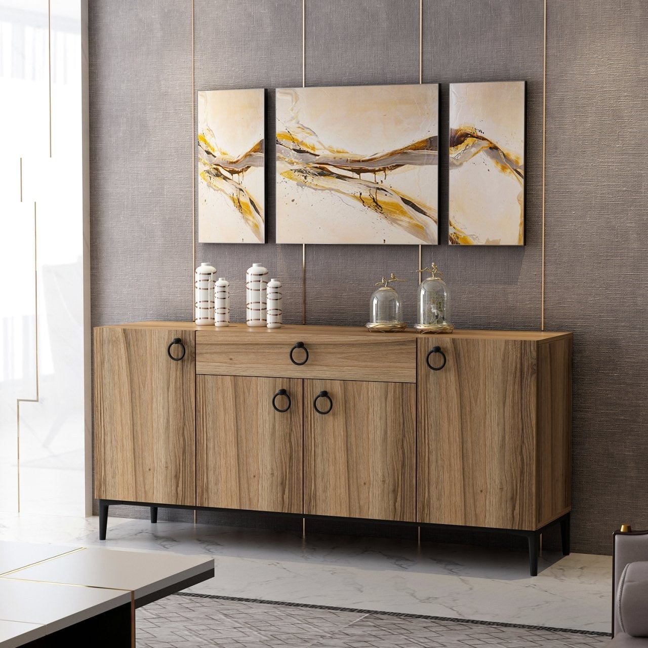Asir Credenza con 1 cassetto e 4 ante Moon Noce