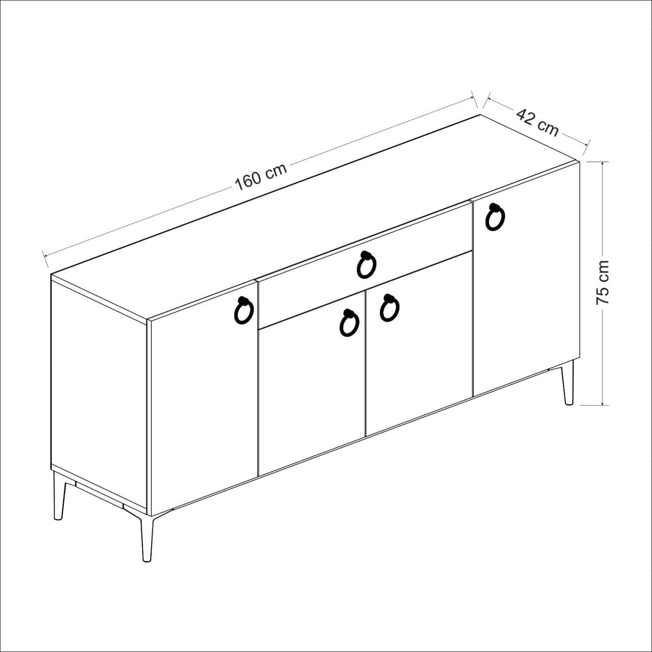 Asir Credenza con 1 cassetto e 4 ante Moon Noce