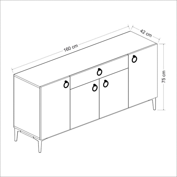 Asir Credenza con 1 cassetto e 4 ante Moon Noce