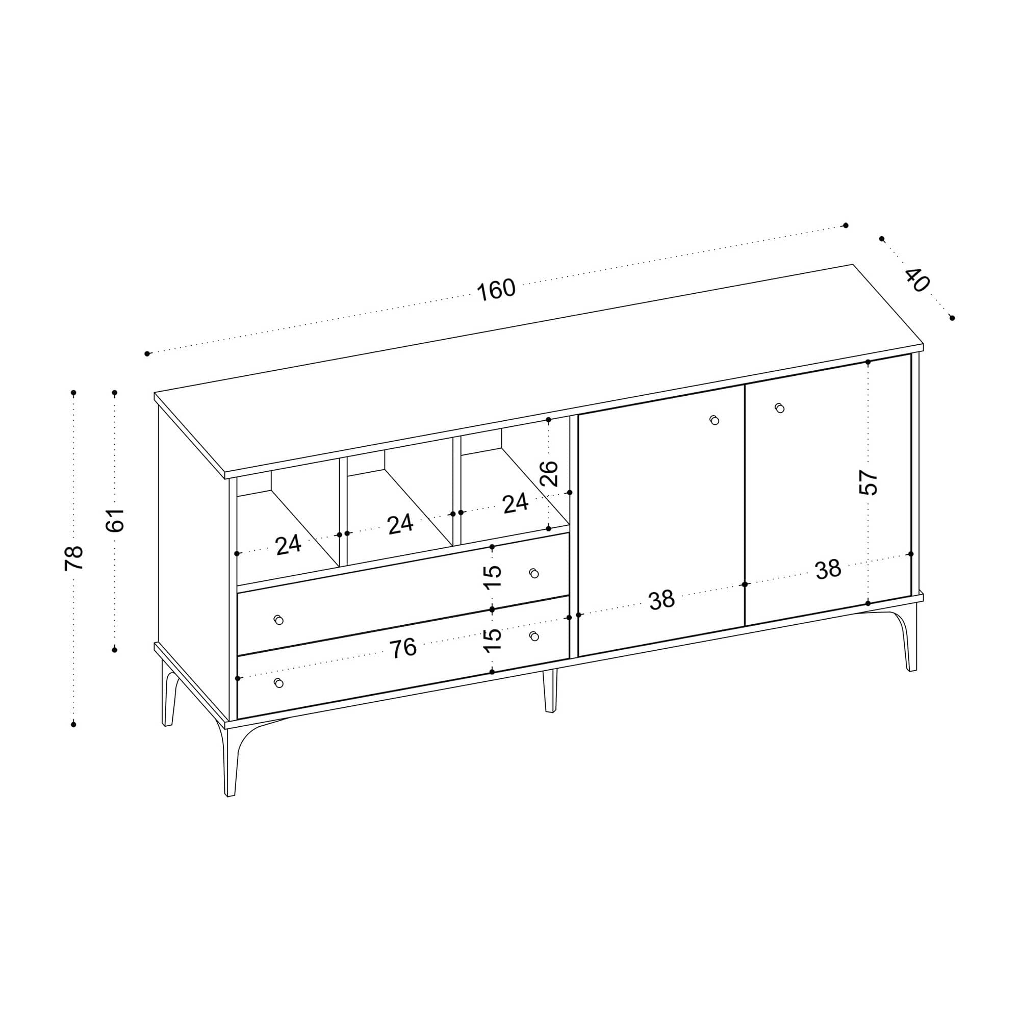 Asir Credenza con 2 cassetti e 2 ante Elegan Quercia
