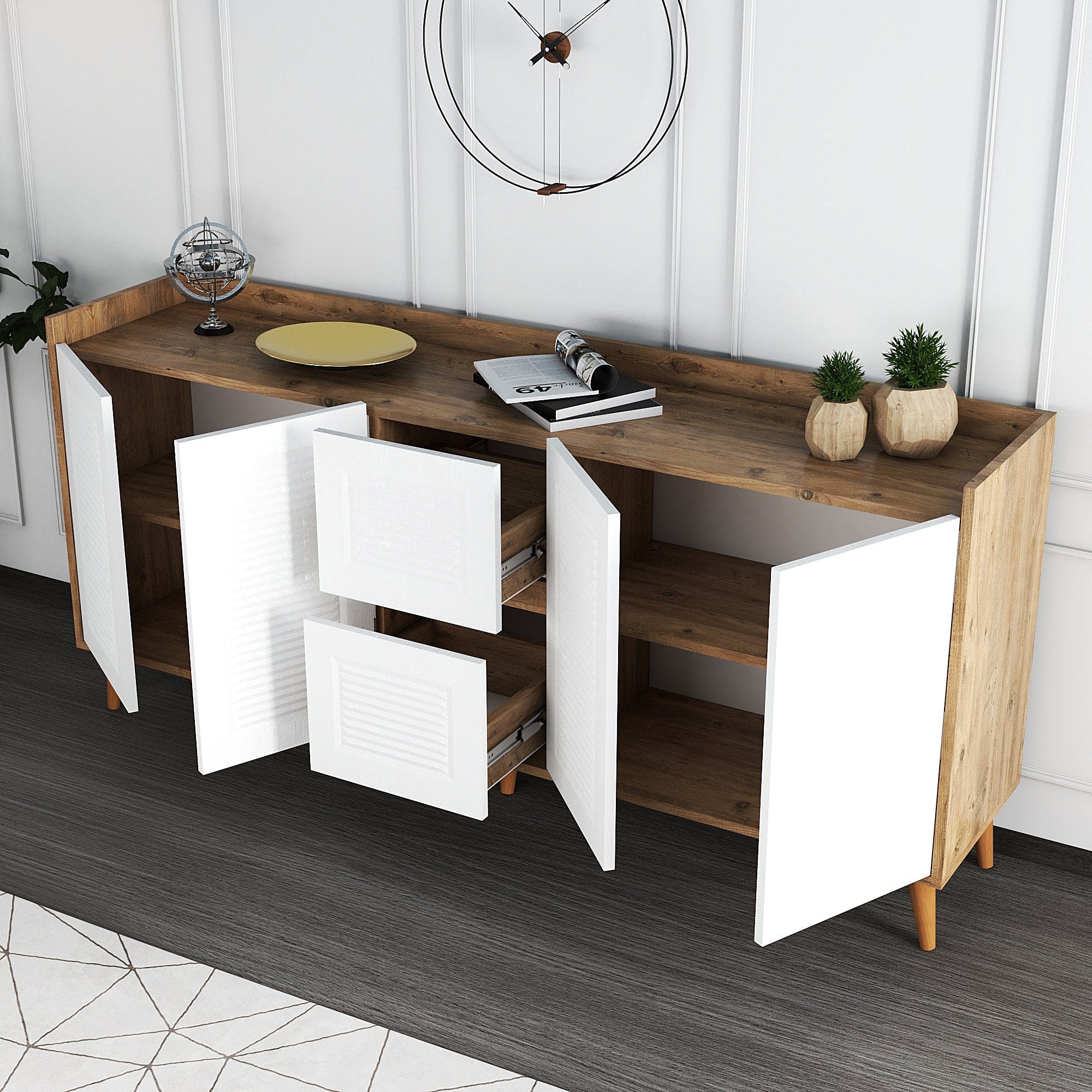Asir Credenza con 2 cassetti e 4 ante Sidelya 4 Bianco