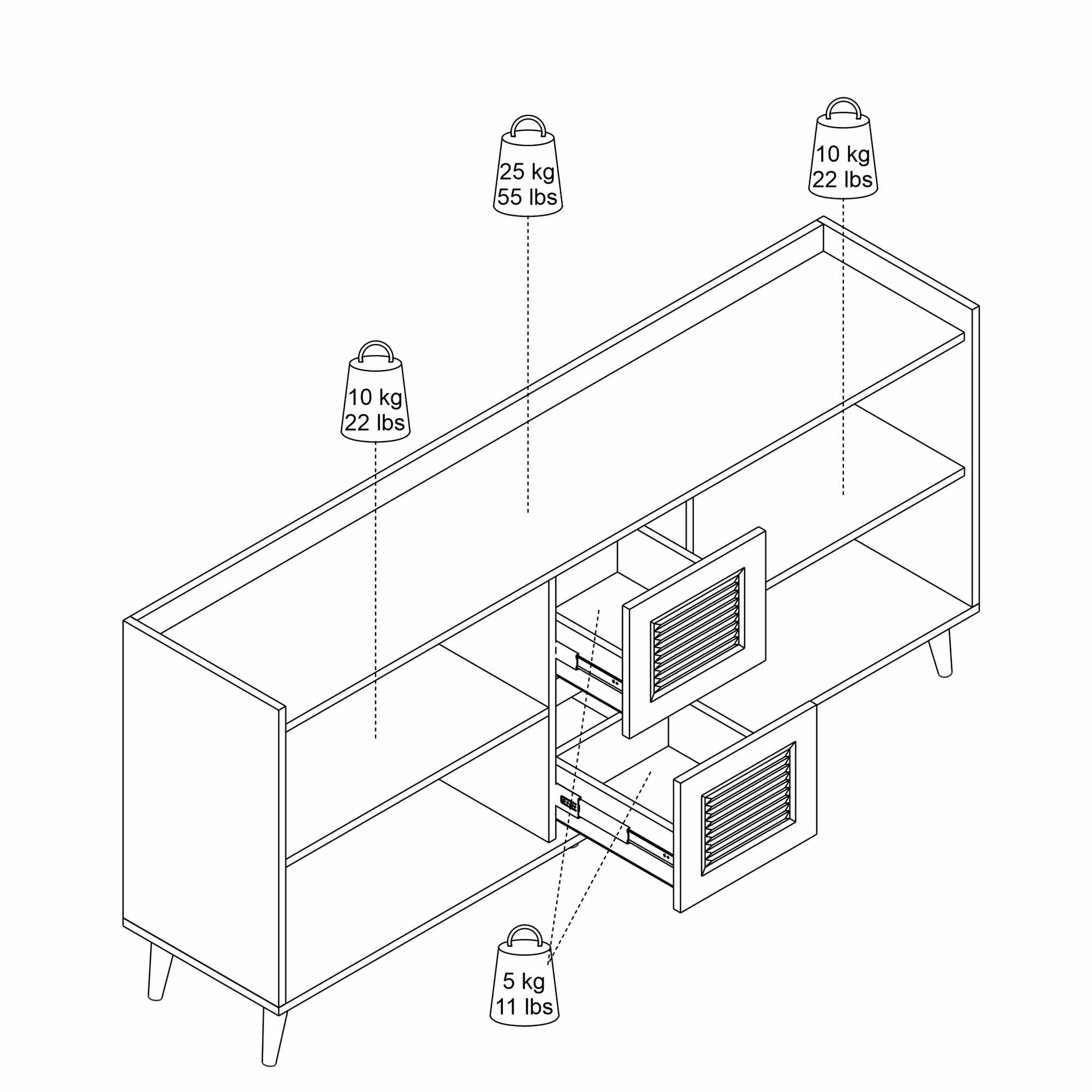 Asir Credenza con 2 cassetti e 4 ante Sidelya 4 Bianco