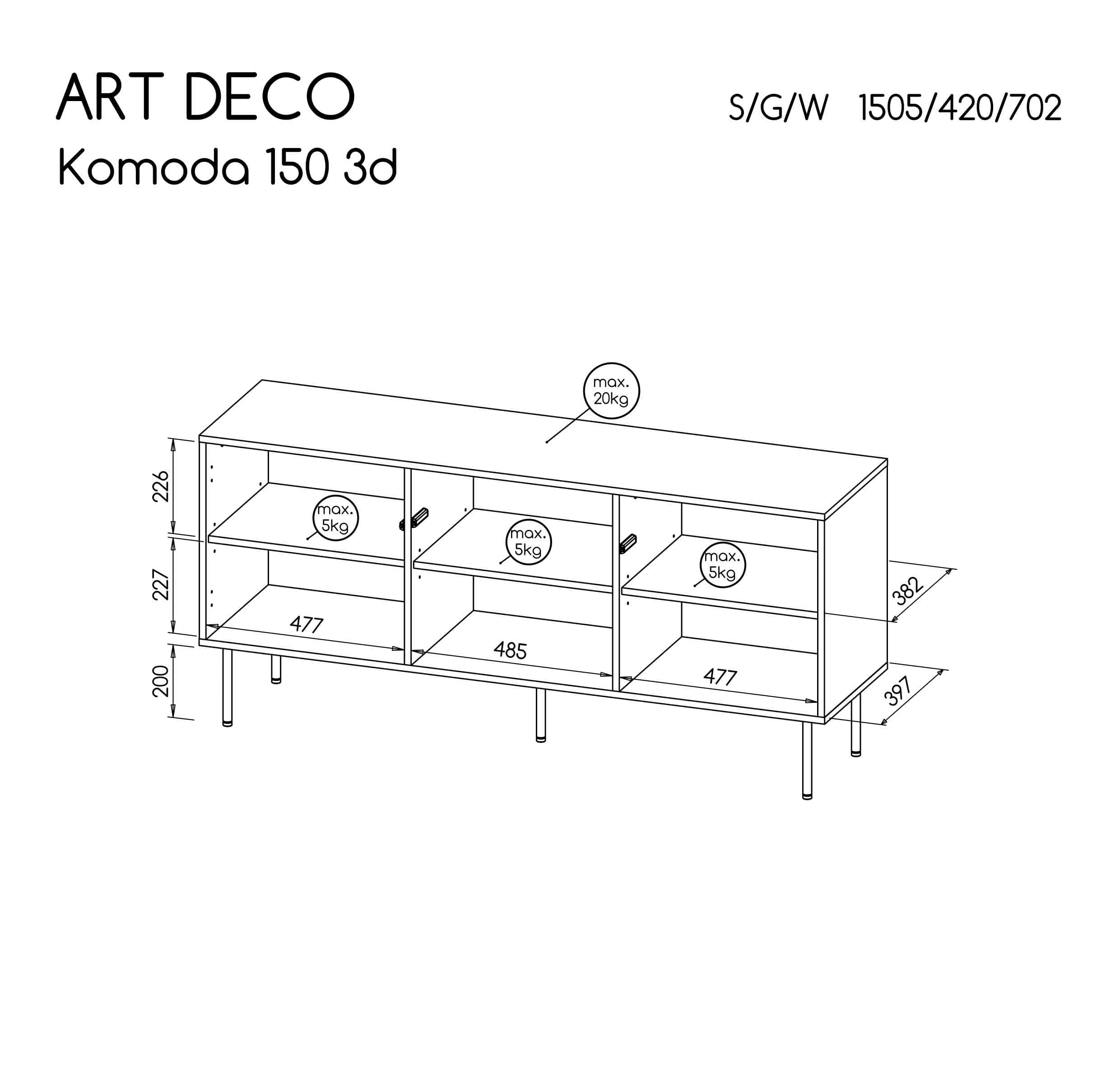 Halmar Credenza con 3 ante Artdeco Noce