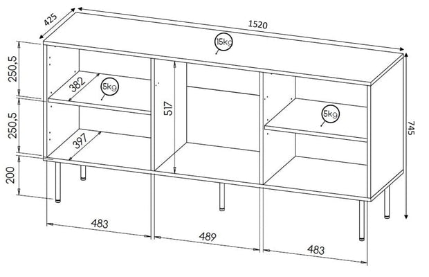 Halmar Credenza con 3 ante Hole Bianco