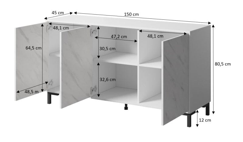 Halmar Credenza con 3 ante Marmo Bianco
