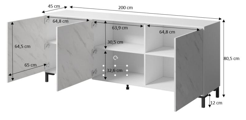Halmar Credenza con 3 ante Marmo Bianco