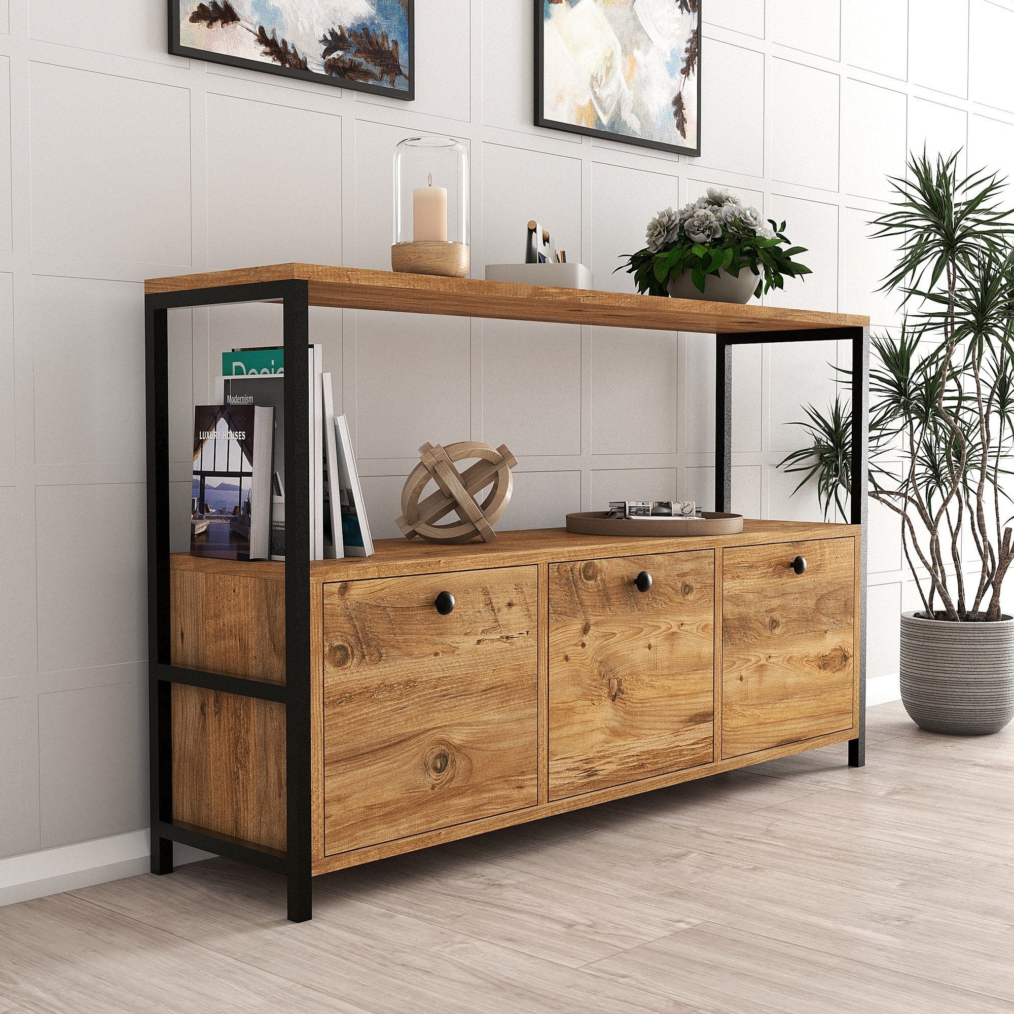 Asir Credenza con 3 ante Nero V2 Noce