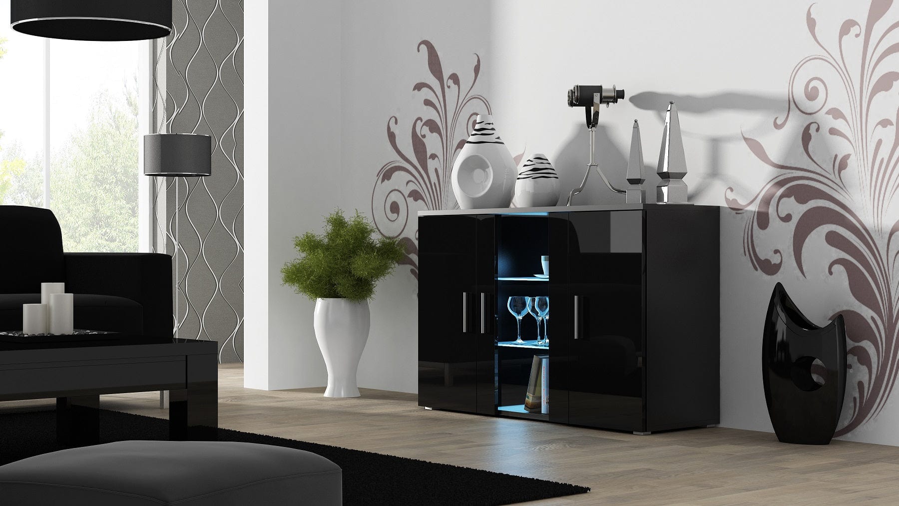Halmar Credenza con 3 ante Soho Nero