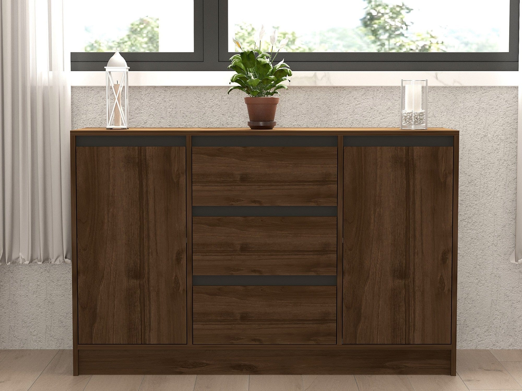 Asir Credenza con 3 cassetti e 2 ante Onat Antracite