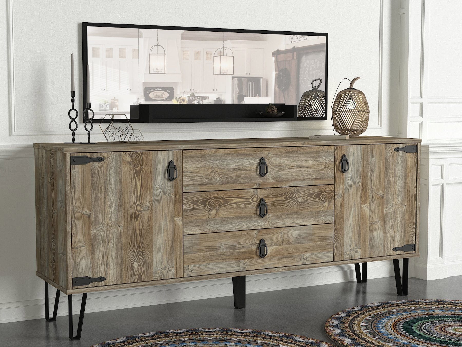 Asir Credenza con 3 cassetti e 2 ante Patik Naturale