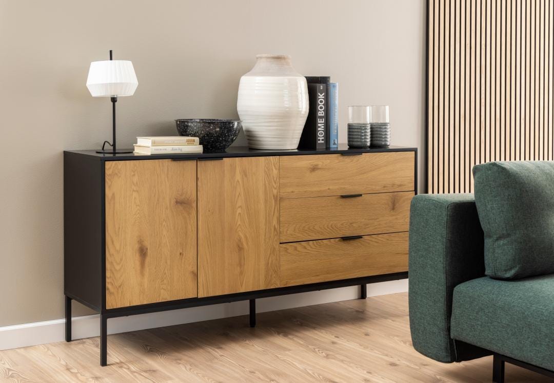 Actona Credenza con 3 cassetti e 2 ante Seaford Nero
