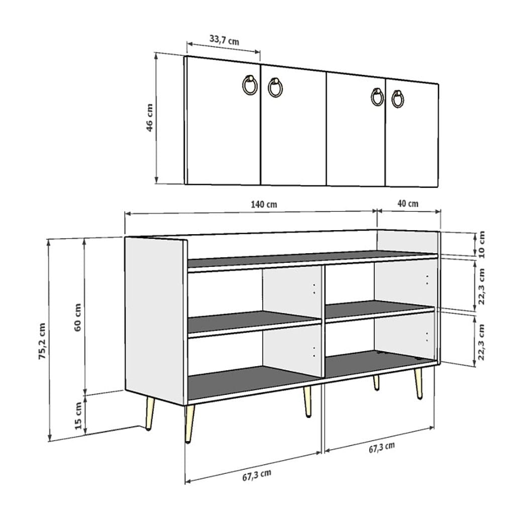 Asir Credenza con 4 ante Daring Quercia