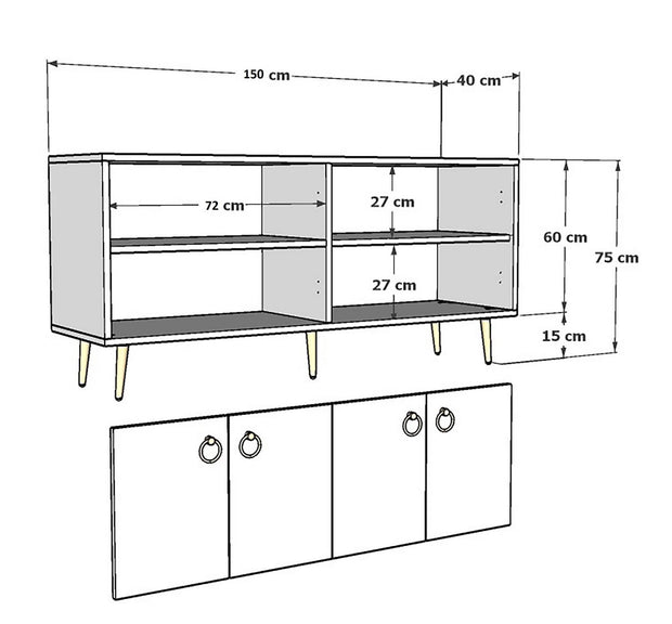 Asir Credenza con 4 ante Drop Quercia