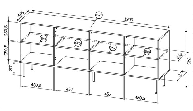 Halmar Credenza con 4 ante Hole Bianco