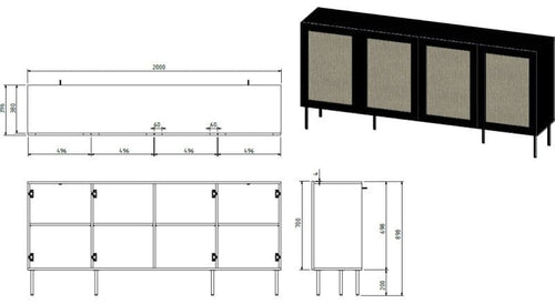 Halmar Credenza con 4 ante Juta Nero