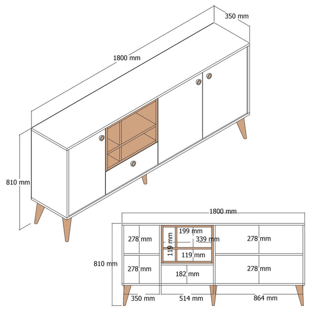 Asir Credenza con 4 ante Napoli Bianco