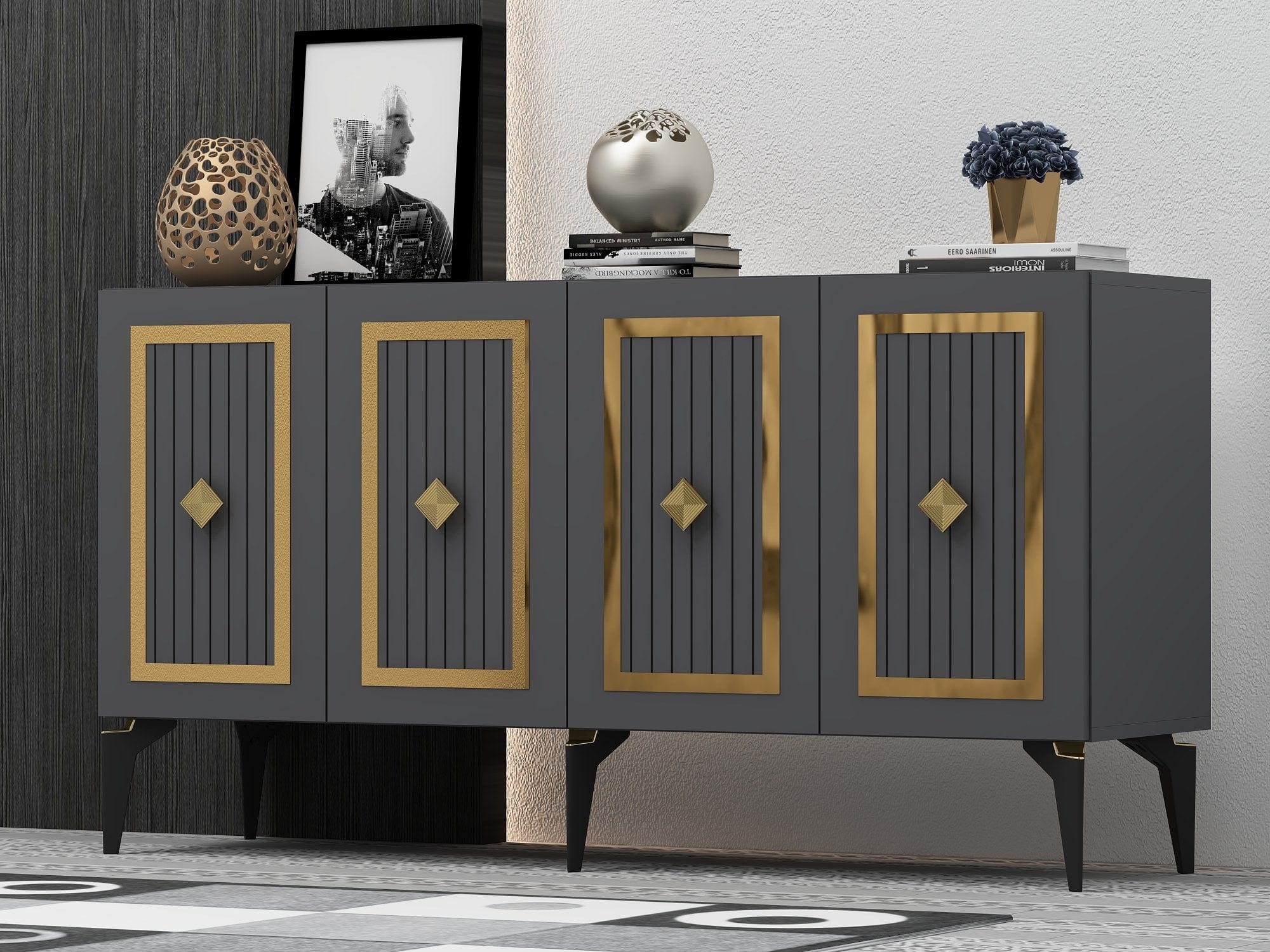 Asir Credenza con 4 ante Nora Antracite