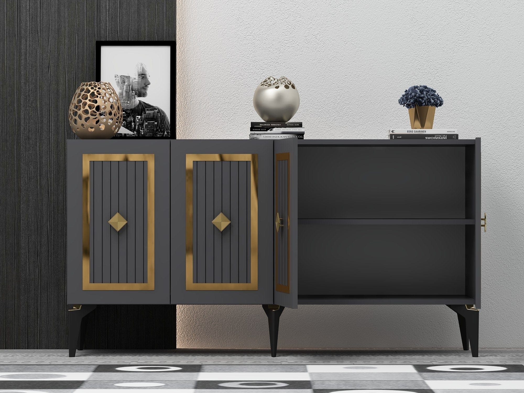 Asir Credenza con 4 ante Nora Antracite