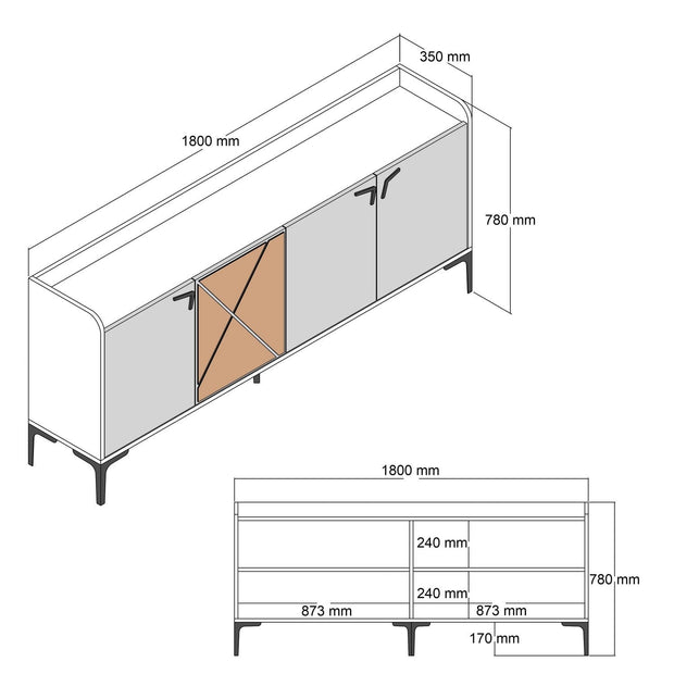 Asir Credenza con 4 ante Venedik Bianco
