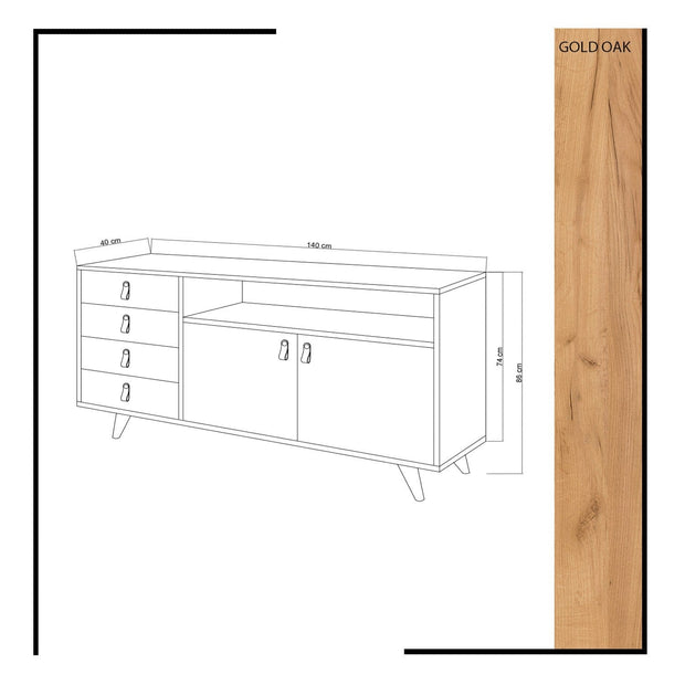 Asir Credenza con 4 cassetti e 2 ante Lavina Bianco
