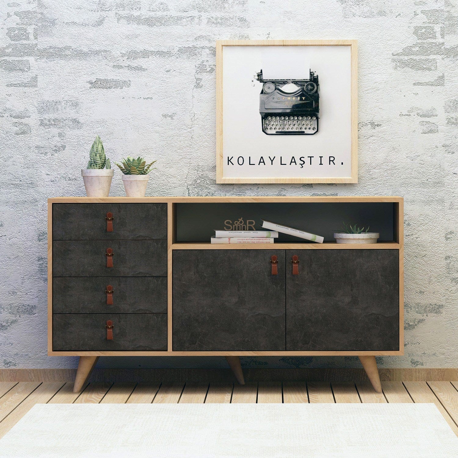 Asir Credenza con 4 cassetti e 2 ante Pagina Grigio